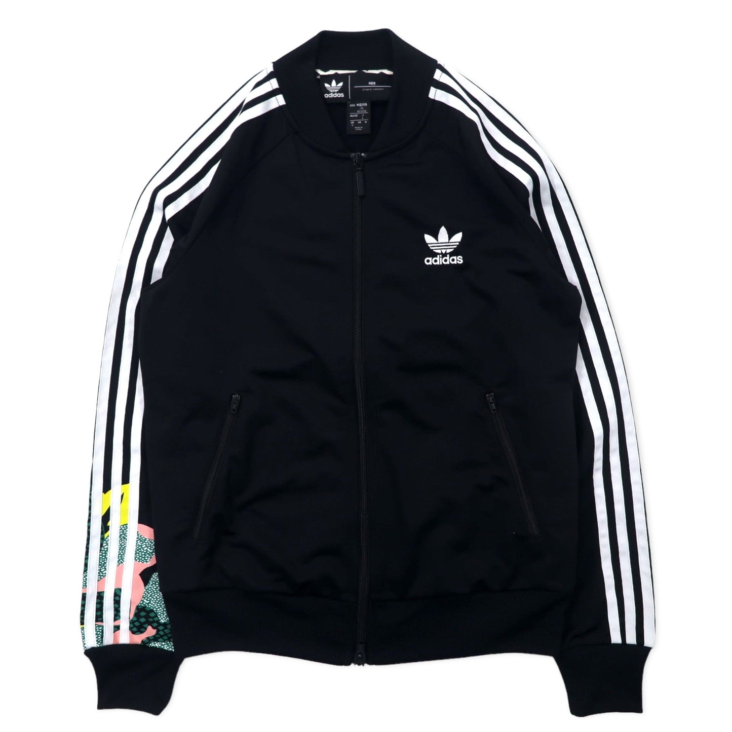 adidas originals × HER STUDIO LONDON ATP型 トラックジャケット ジャージ L ブラック ポリエステル フローラルグラフィック ダブルジップ トレフォイルロゴ 3ストライプ GC6849