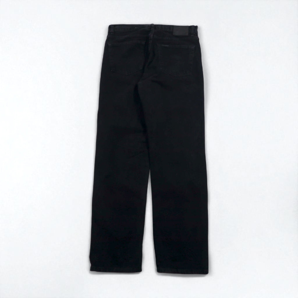 HARLEY DAVIDSON 2000s Black Denim Pants, Size L, Leather Patch, Zipper Fly, Made in Mexico