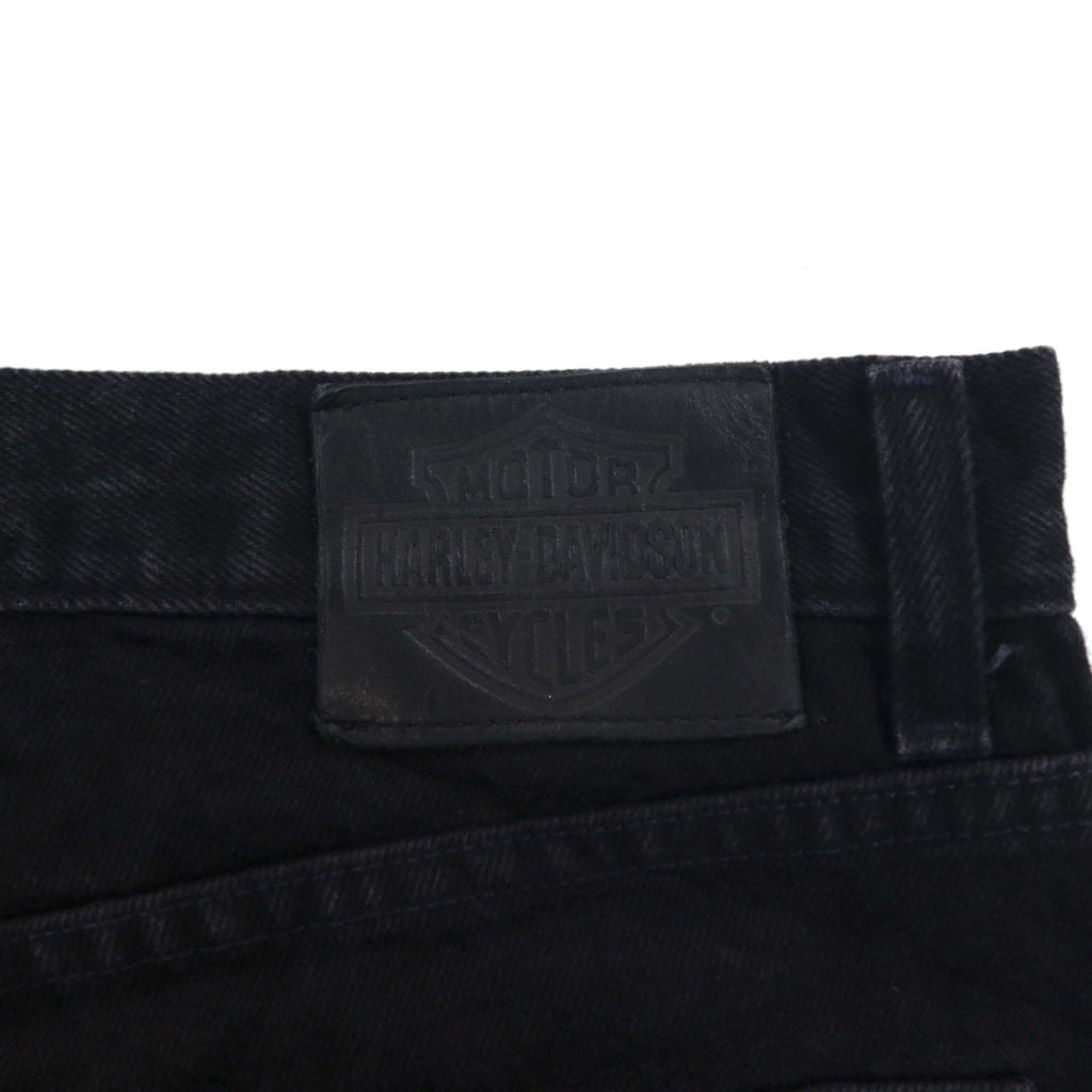 HARLEY DAVIDSON 2000s Black Denim Pants, Size L, Leather Patch, Zipper Fly, Made in Mexico
