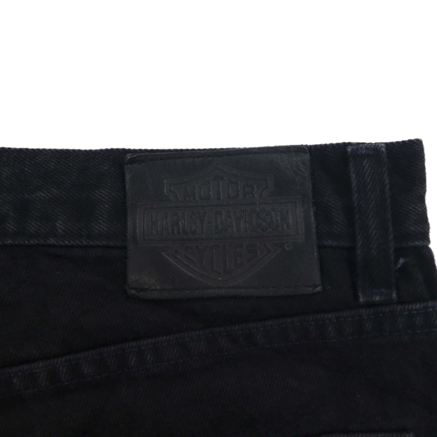 HARLEY DAVIDSON 00年代 ブラック デニムパンツ L レザーパッチ ジッパーフライ メキシコ製