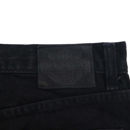 HARLEY DAVIDSON 00年代 ブラック デニムパンツ L レザーパッチ ジッパーフライ メキシコ製