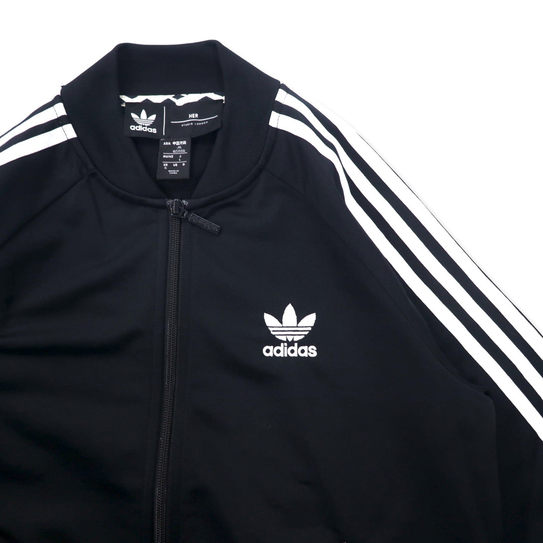 adidas originals × HER STUDIO LONDON ATP型 トラックジャケット ジャージ L ブラック ポリエステル フローラルグラフィック ダブルジップ トレフォイルロゴ 3ストライプ GC6849