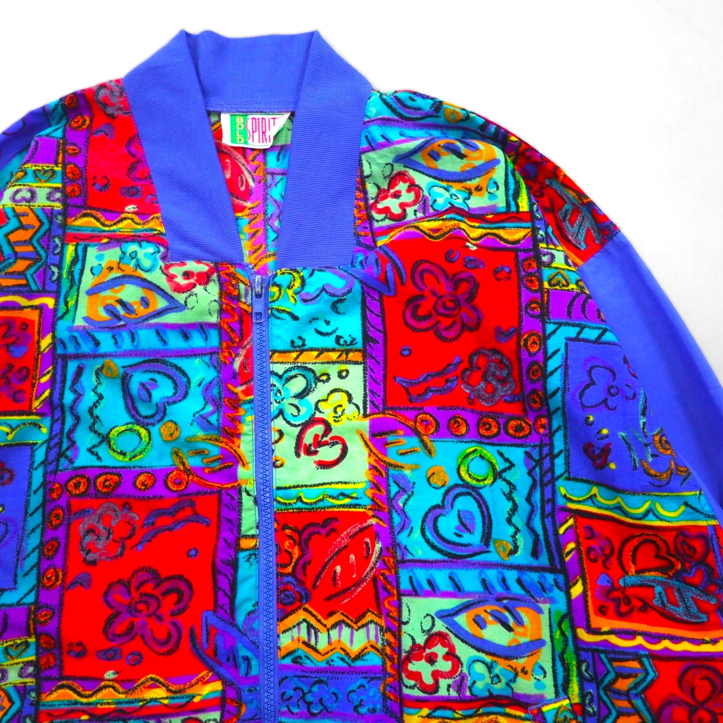 90s Vintage Sport Jacket BOLD SPIRIT 90s Nylon Zip-Up Blouson, Size M, Purple, All-Over Print