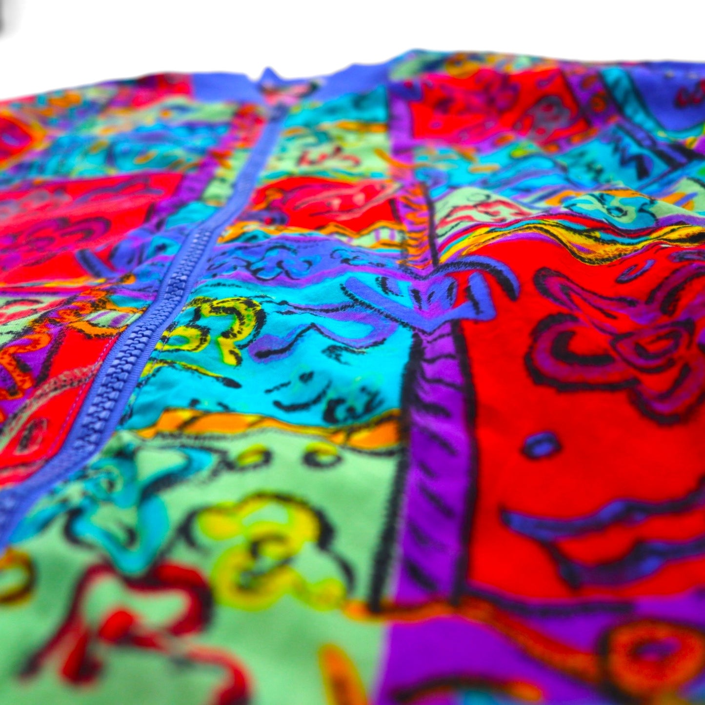 90s Vintage Sport Jacket BOLD SPIRIT 90s Nylon Zip-Up Blouson, Size M, Purple, All-Over Print