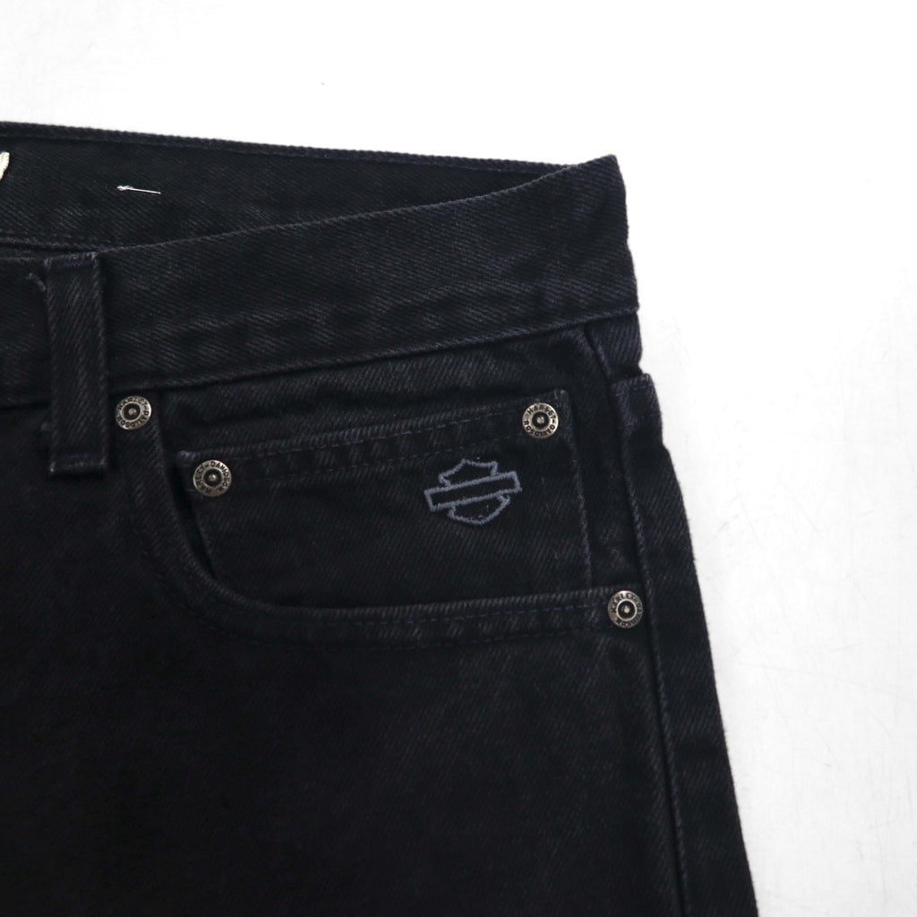 HARLEY DAVIDSON 2000s Black Denim Pants, Size L, Leather Patch, Zipper Fly, Made in Mexico