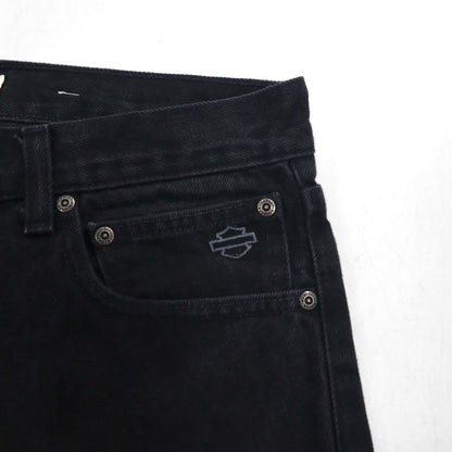 HARLEY DAVIDSON 00年代 ブラック デニムパンツ L レザーパッチ ジッパーフライ メキシコ製