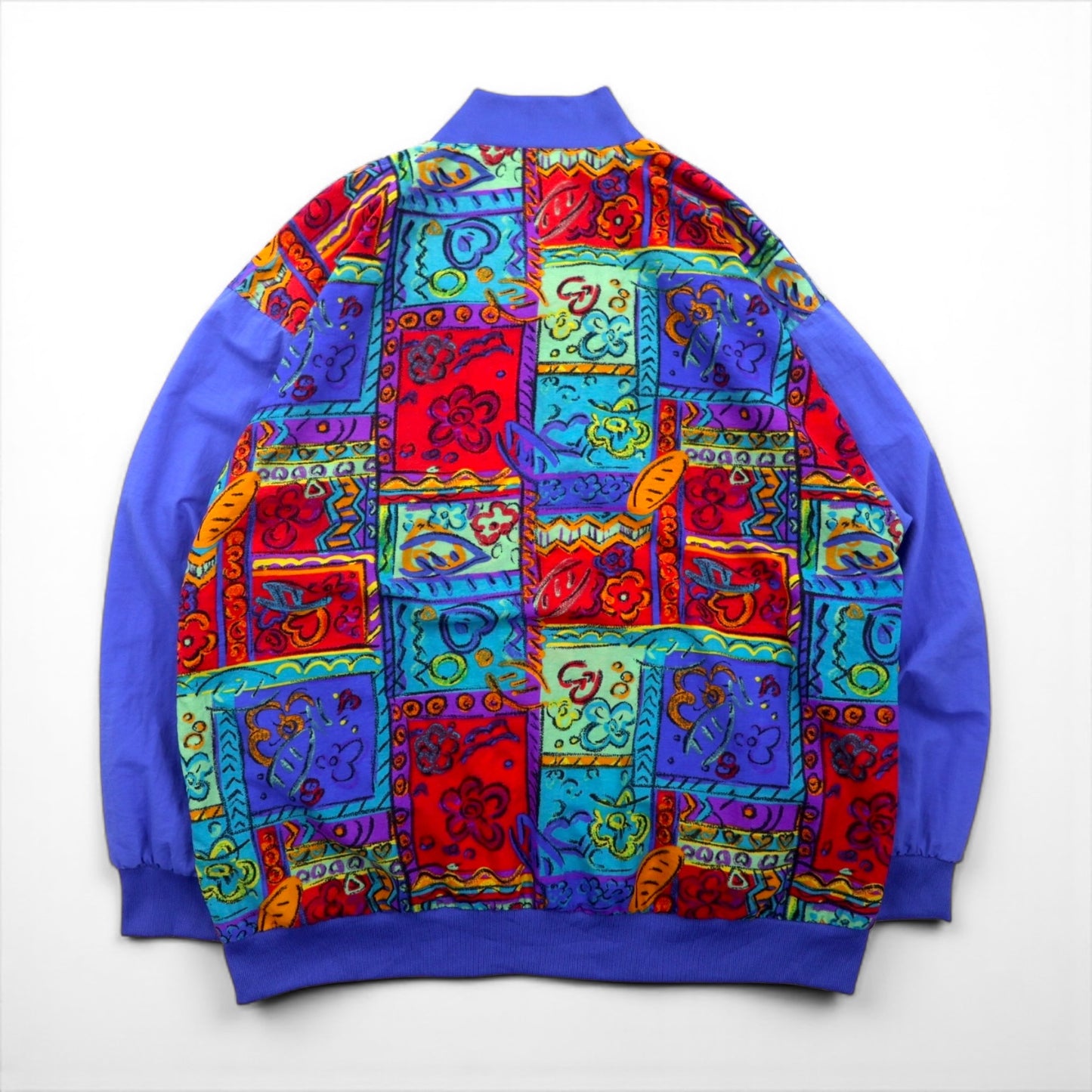 90s Vintage Sport Jacket BOLD SPIRIT 90s Nylon Zip-Up Blouson, Size M, Purple, All-Over Print