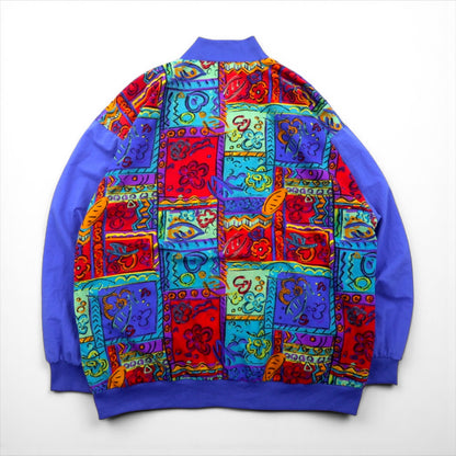 90s Vintage Sport Jacket BOLD SPIRIT 90s Nylon Zip-Up Blouson, Size M, Purple, All-Over Print