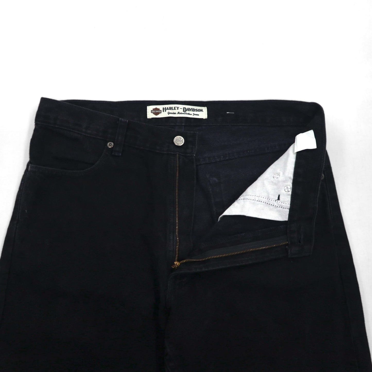 HARLEY DAVIDSON 00年代 ブラック デニムパンツ L レザーパッチ ジッパーフライ メキシコ製