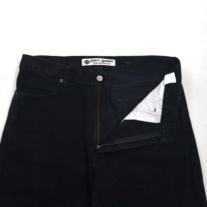 HARLEY DAVIDSON 00年代 ブラック デニムパンツ L レザーパッチ ジッパーフライ メキシコ製