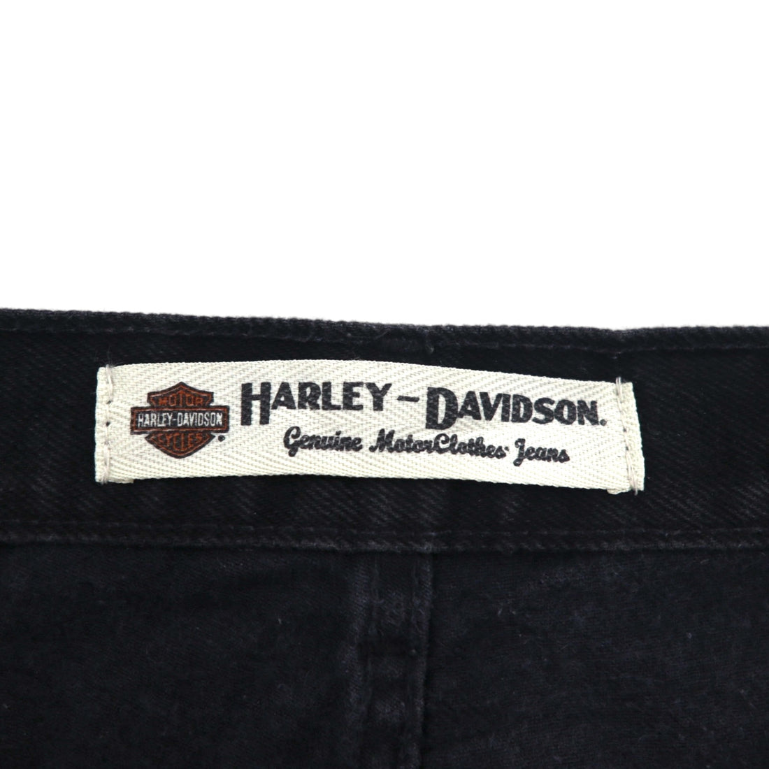 HARLEY DAVIDSON 2000s Black Denim Pants, Size L, Leather Patch, Zipper Fly, Made in Mexico
