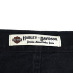 HARLEY DAVIDSON 2000s Black Denim Pants, Size L, Leather Patch, Zipper Fly, Made in Mexico