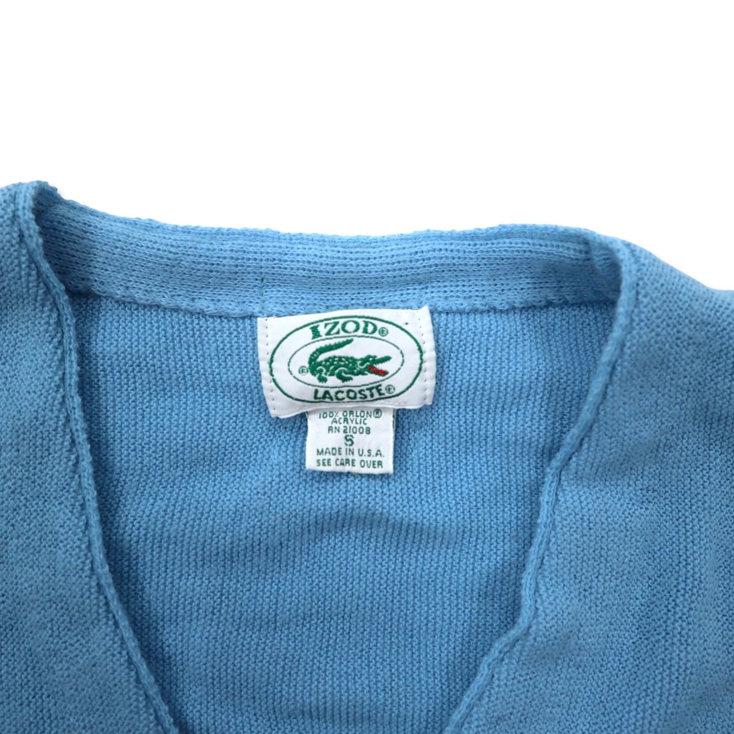 IZOD LACOSTE USA製 80年代 アクリルニット カーディガン S ブルー ワンポイントロゴ