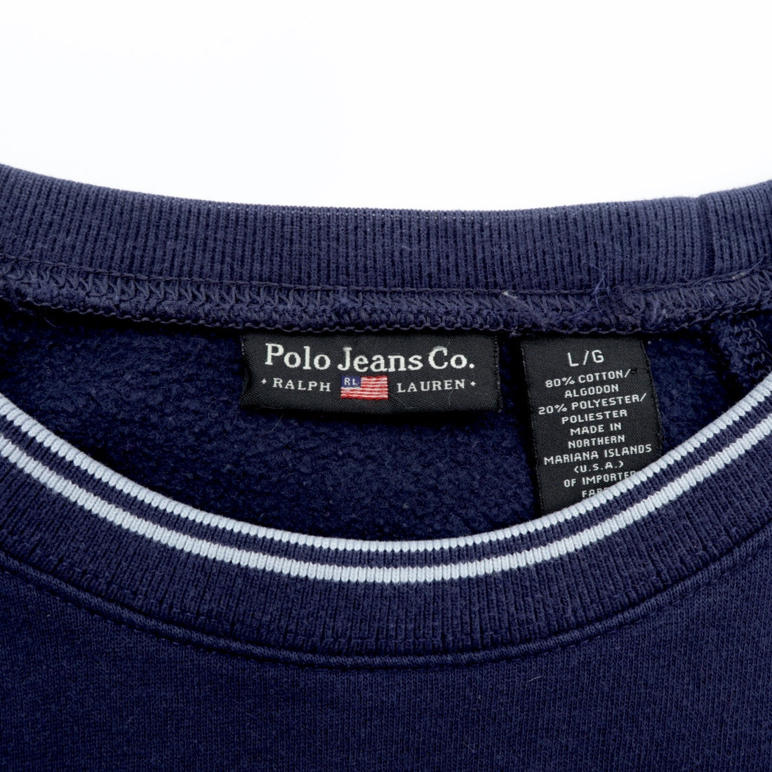 Polo Jeans RALPH LAUREN 90s Ribbed Sweatshirt Jumper L Navy Fleece Lined Stars and Stripes