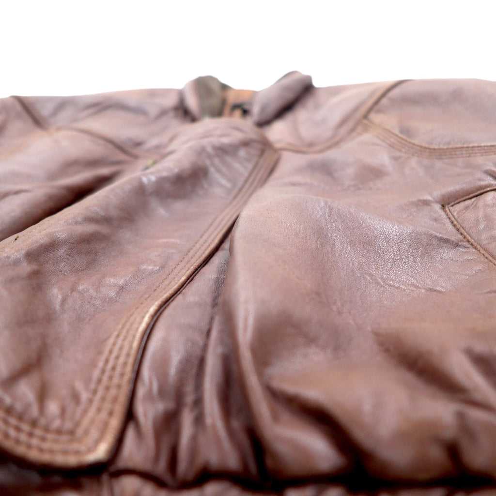 Lambskin Bomber Jacket 90s Bomber Jacket Lamb Leather Flight Jacket L Brown Sheepskin Retractable Hood