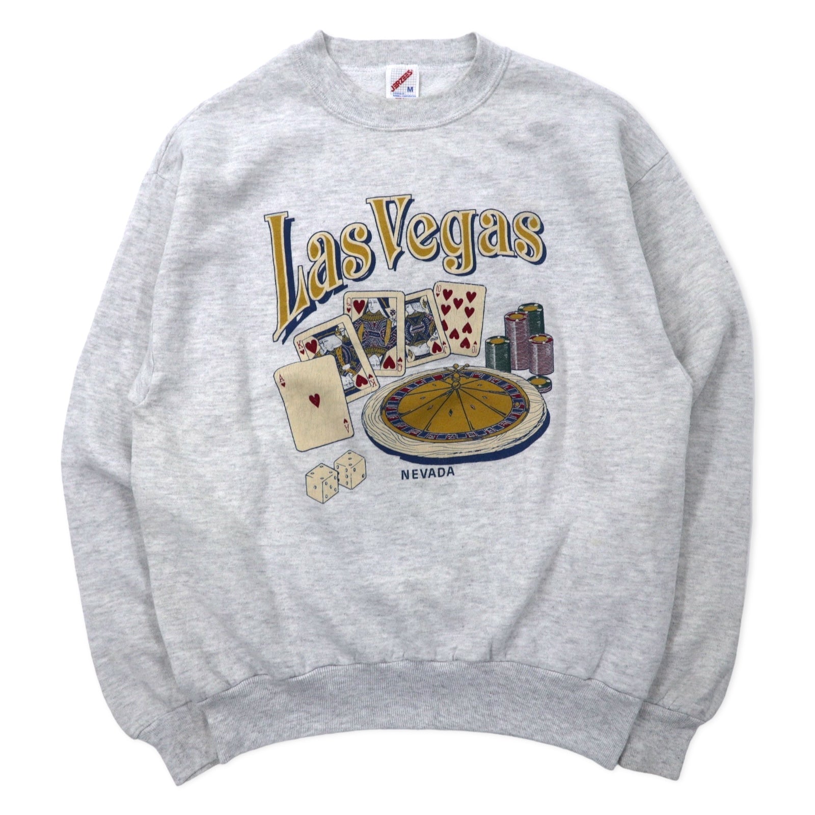 日本然リトテ-古着オンライン-JERZEES USA製 90年代 Las Vegas プリント スウェット M グレー コットン カジノ-JERZEES USA Made 90's Las Vegas Print Sweatshirt M Gray Cotton Casino