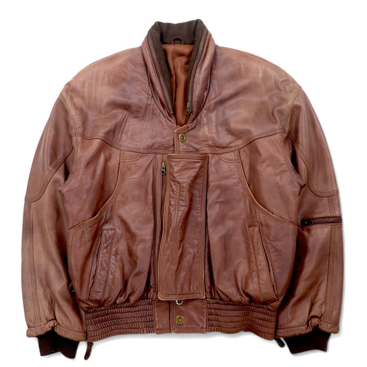 日本然リトテ-古着オンライン-Lambskin Bomber Jacket 90年代 ボンバージャケット ラムレザー フライトジャケット L ブラウン 羊革 フード収納式-Lambskin Bomber Jacket 90's Bomber Jacket Lamb Leather Flight Jacket L Brown Sheep Leather Hoodie Retractable