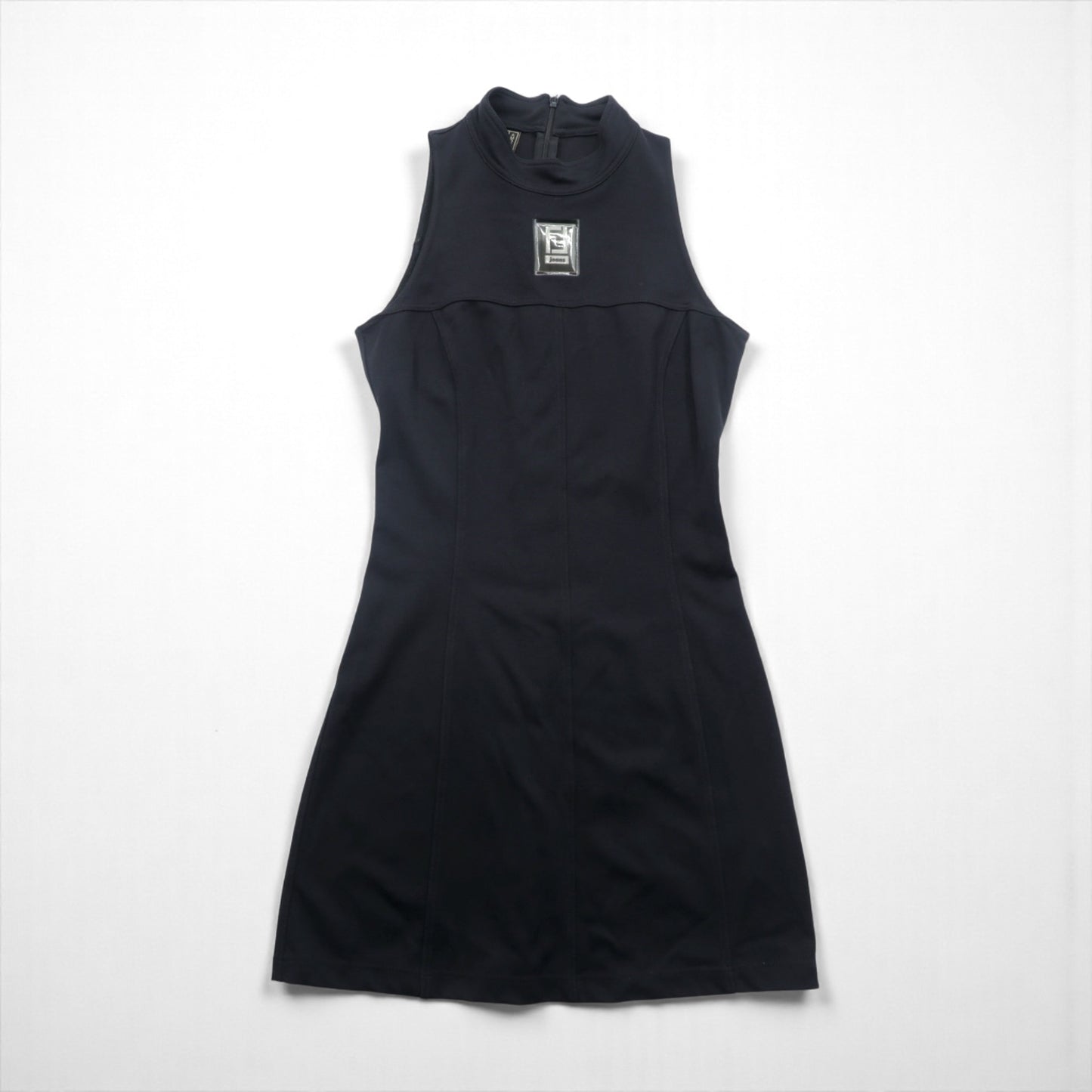 FENDI ノースリーブ ワンピース FFロゴ ハイネック ドレス M ブラック バックジップ ストレッチ イタリア製