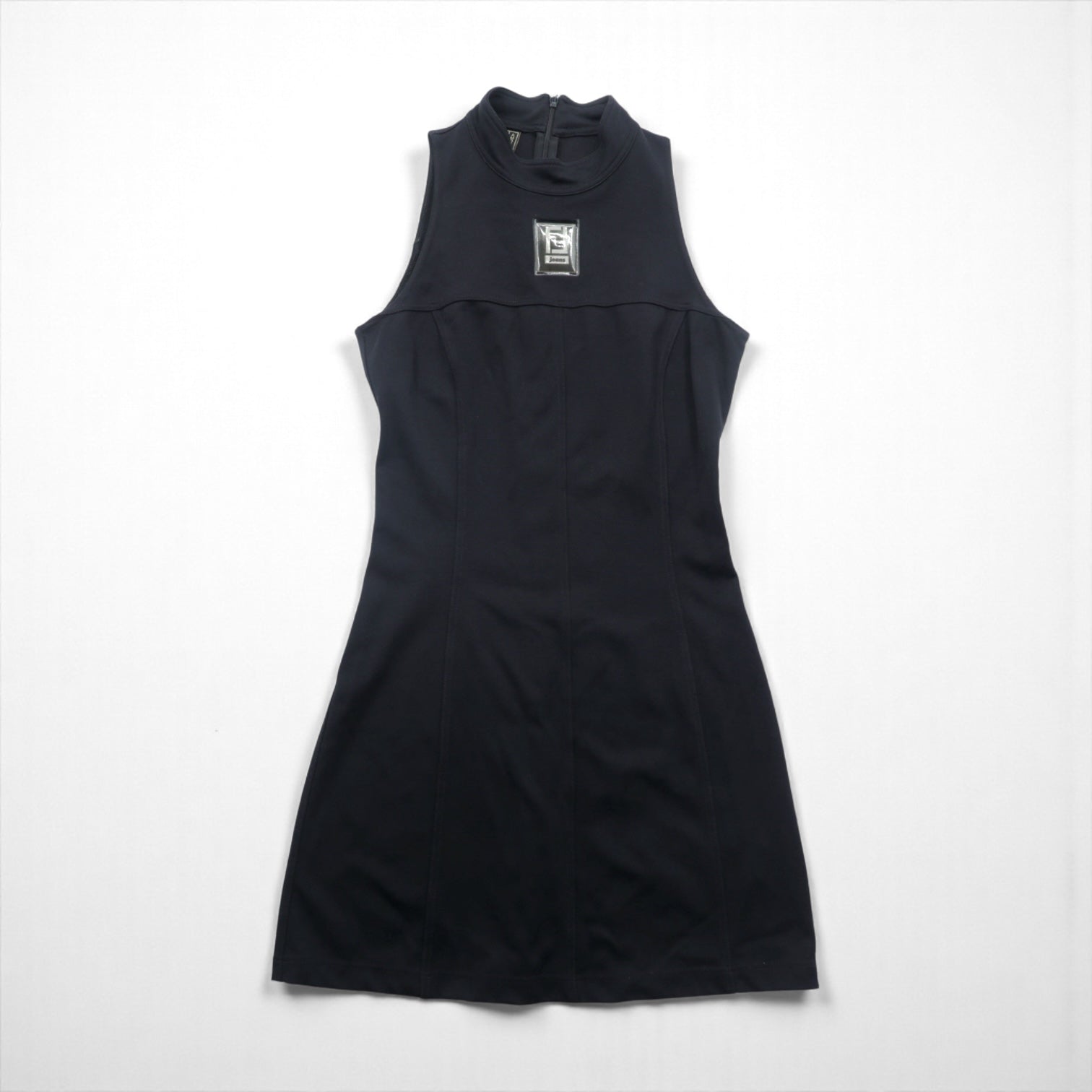FENDI FF Logo Sleeveless Dress High Neck Dress 42 Black Back Zip Stretch Made in Italy