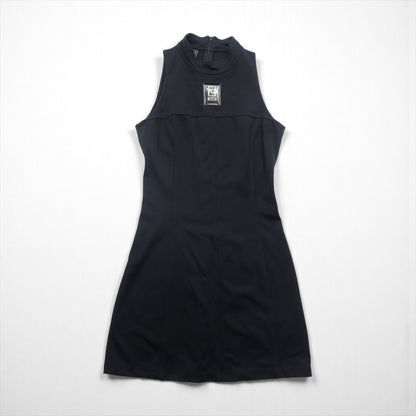 FENDI ノースリーブ ワンピース FFロゴ ハイネック ドレス M ブラック バックジップ ストレッチ イタリア製