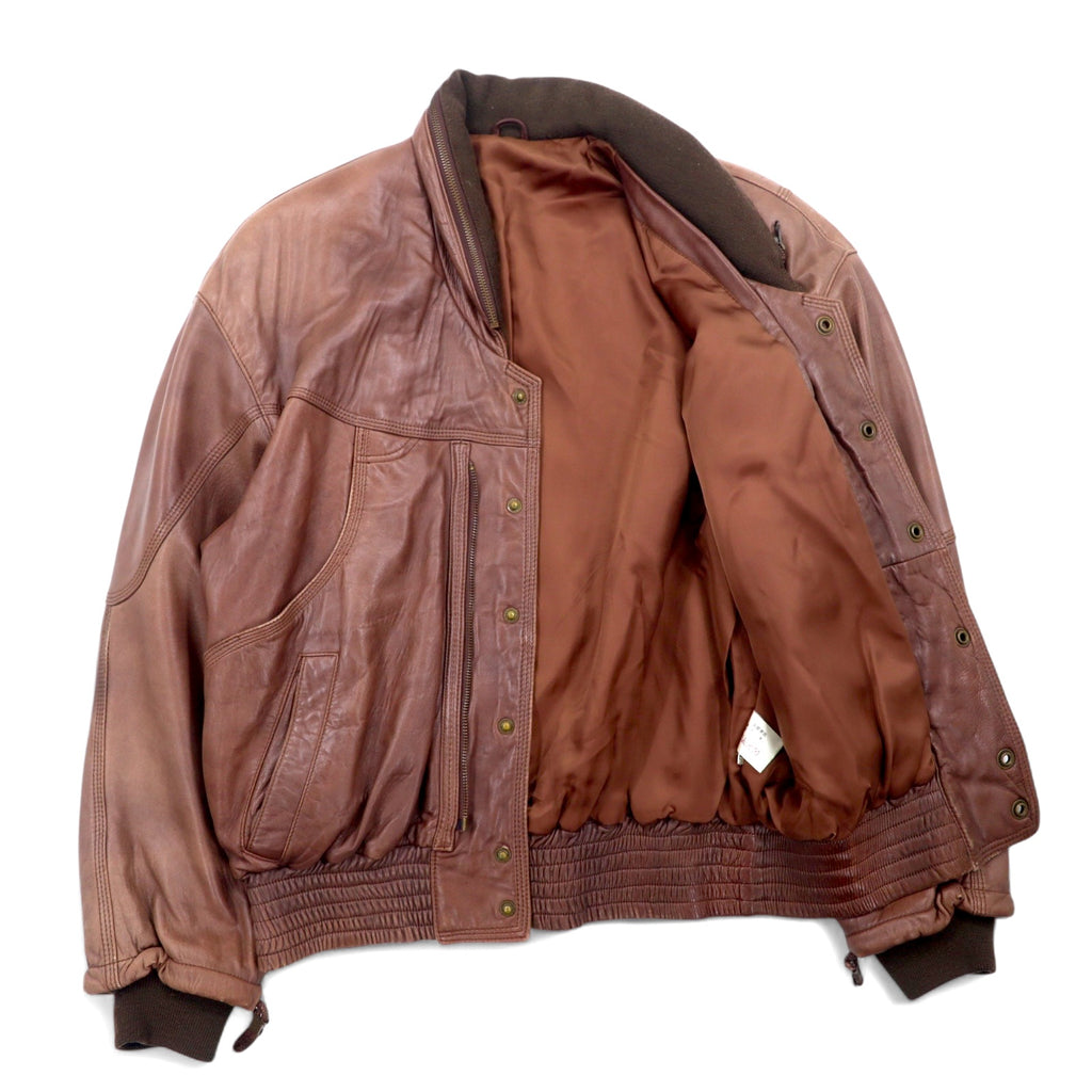 Lambskin Bomber Jacket 90s Bomber Jacket Lamb Leather Flight Jacket L Brown Sheepskin Retractable Hood