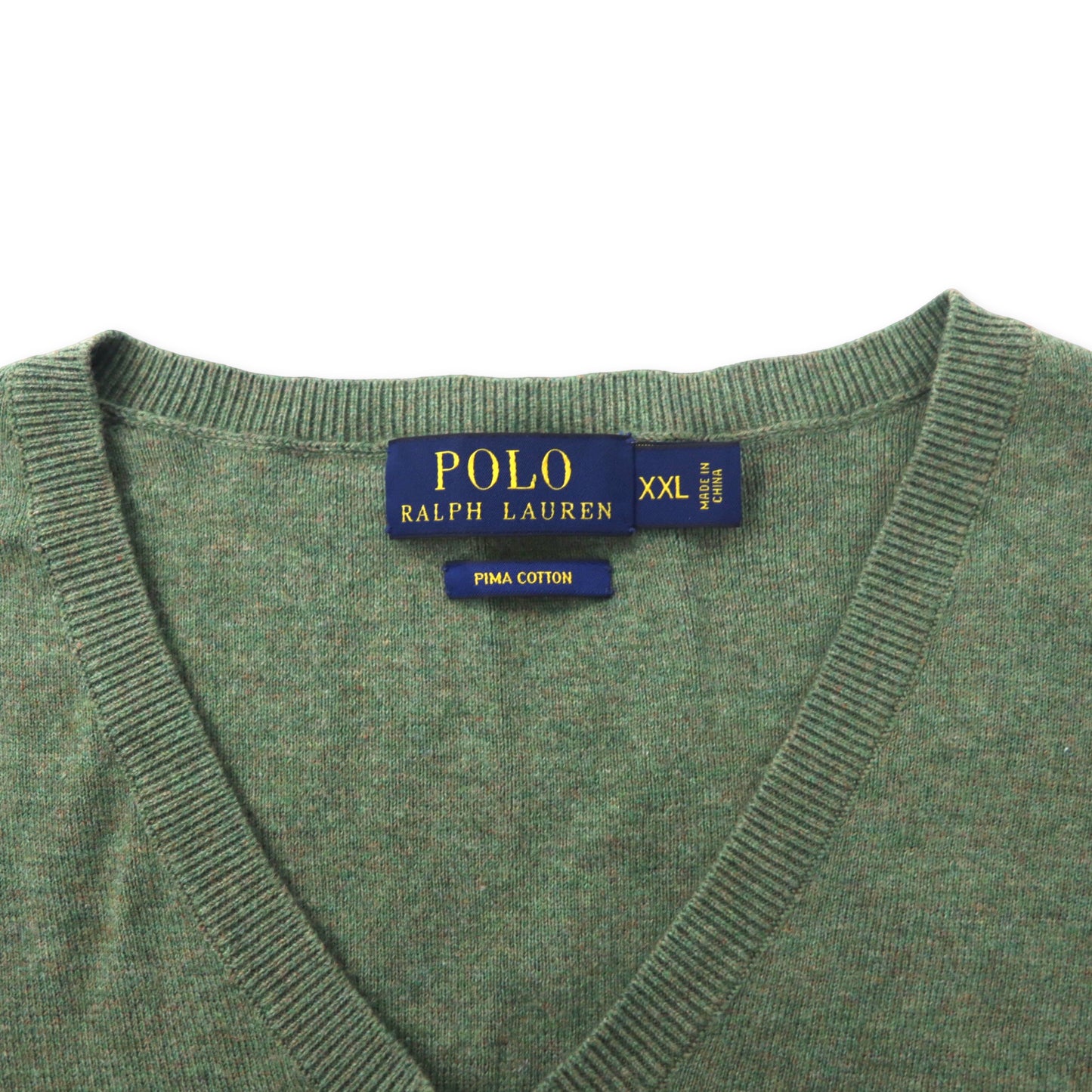 POLO RALPH LAUREN Vネック ニット セーター XXL カーキ ピマコットン スモールポニー刺繍