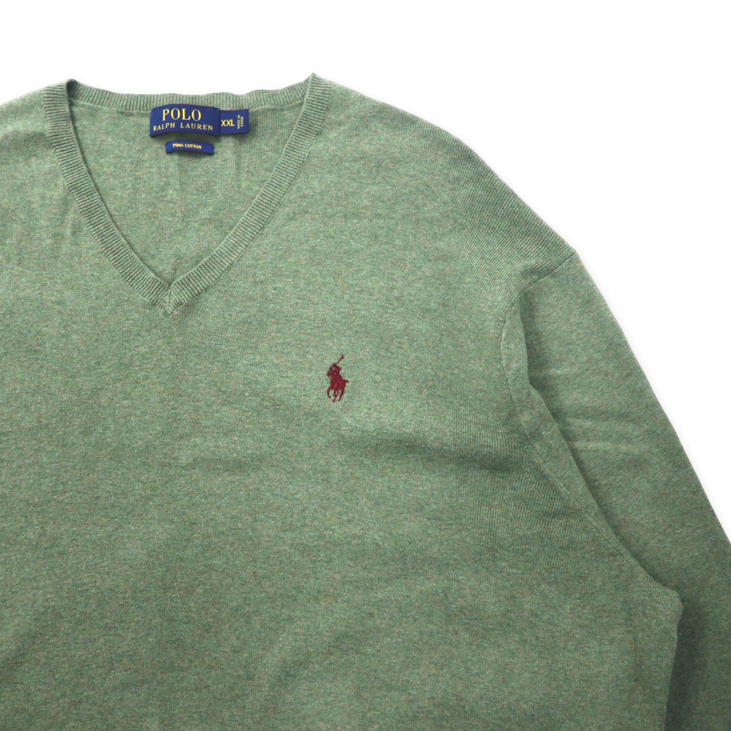 POLO RALPH LAUREN Vネック ニット セーター XXL カーキ ピマコットン