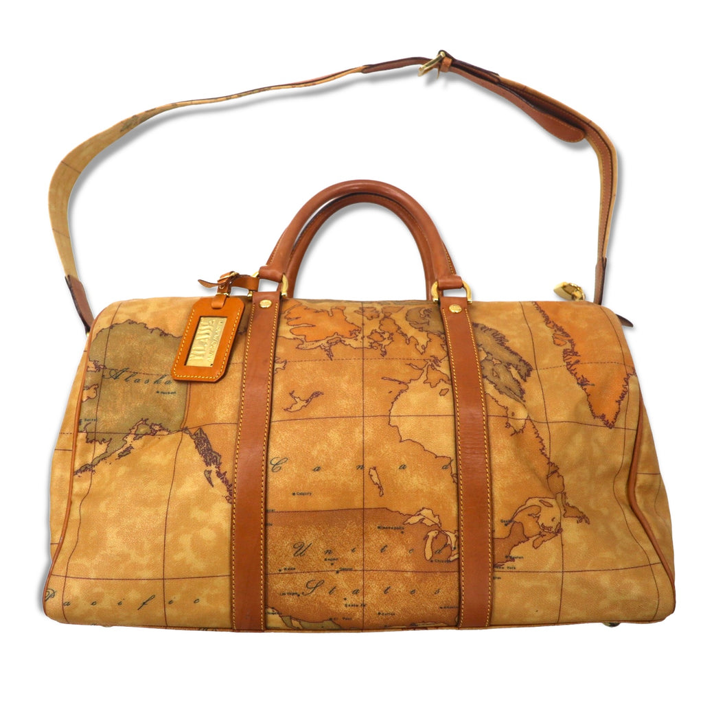 日本然リトテ-古着オンライン-PRIMA CLASSE イタリア製 2WAY ボストンバック ショルダーバッグ ベージュ PVC 地図柄-PRIMA CLASSE Italy Made 2WAY Boston Back Shoulder Bag Beige PVC Map Pattern