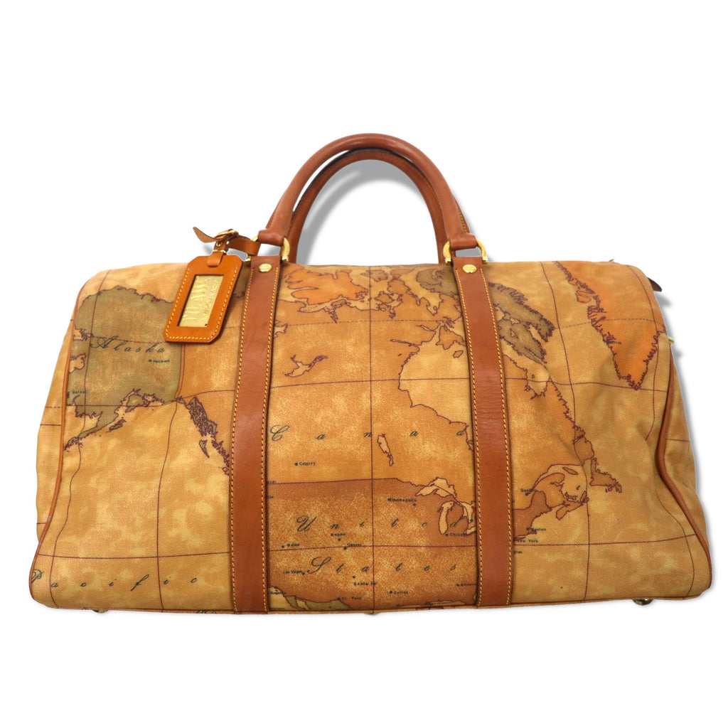 PRIMA CLASSE Made in Italy 2WAY Boston Bag Shoulder Bag Beige PVC Map Pattern