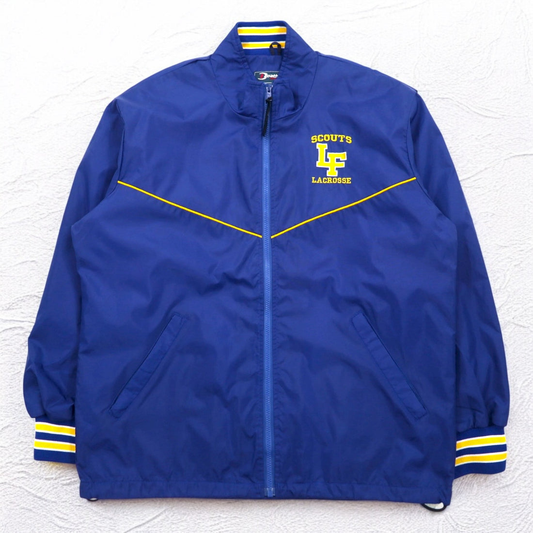 USA made 90s Boathouse SPORTS nylon jacket jersey XL blue drawstring college print LAKE FOREST COLLEGE