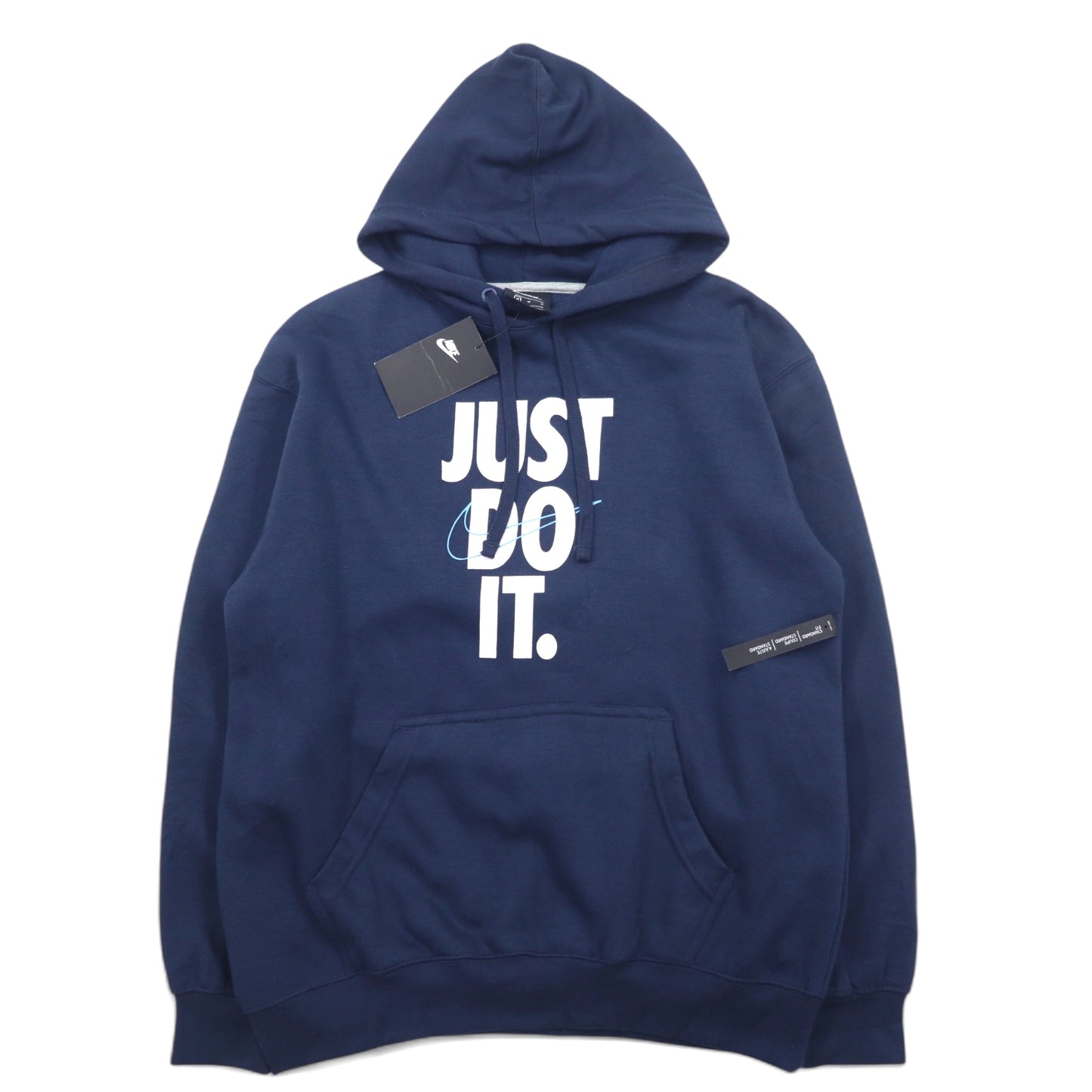 NIKE プルオーバーパーカー M ネイビー コットン 裏起毛 スウッシュロゴ JUST DO IT HOODIE 928717-451 未使用品