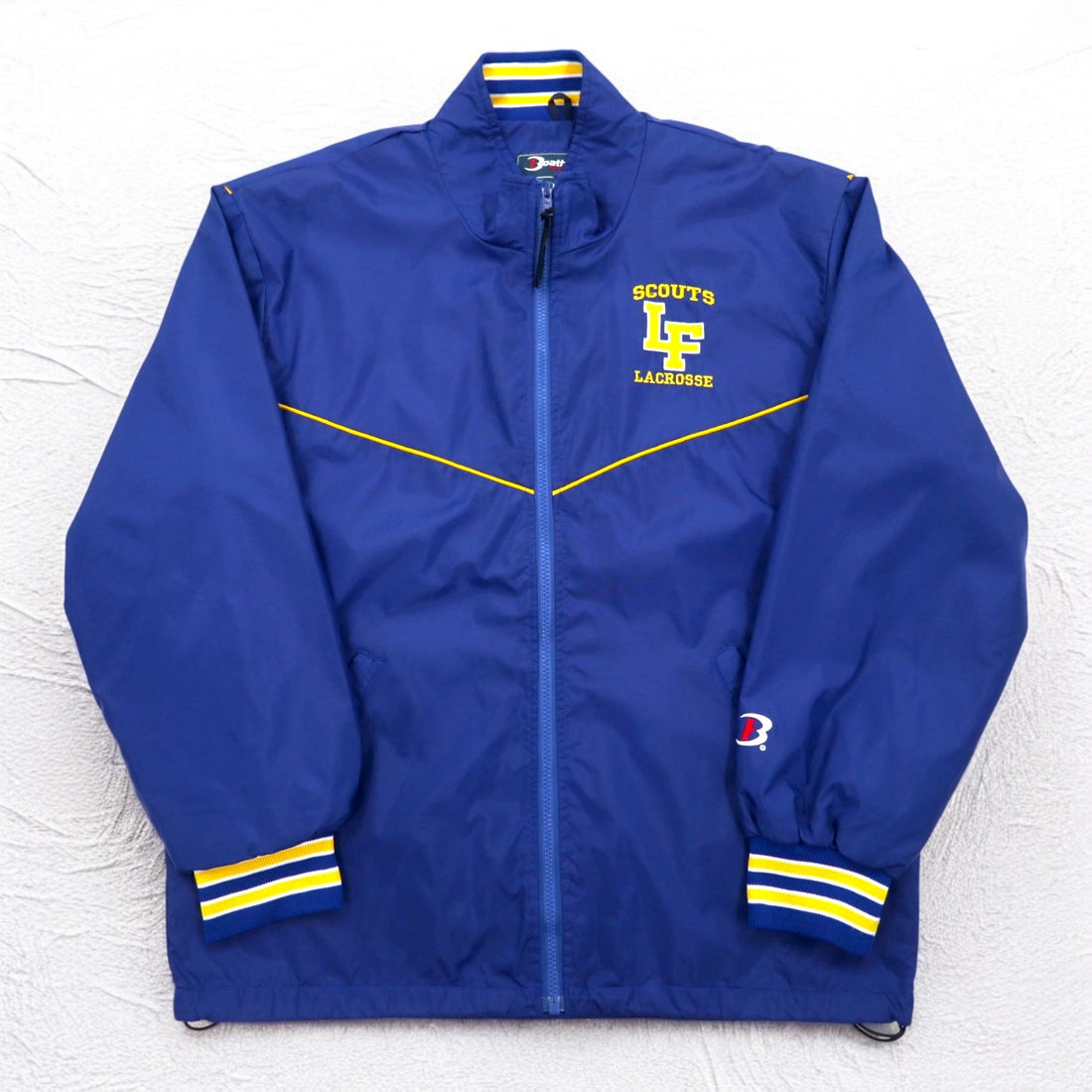 USA made 90s Boathouse SPORTS nylon jacket jersey XL blue drawstring college print LAKE FOREST COLLEGE