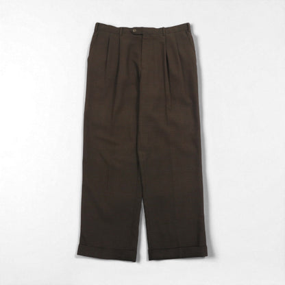 RALPH LAUREN 90年代 2タック ワイド スラックスパンツ L ブラウン チェック ポリエステル