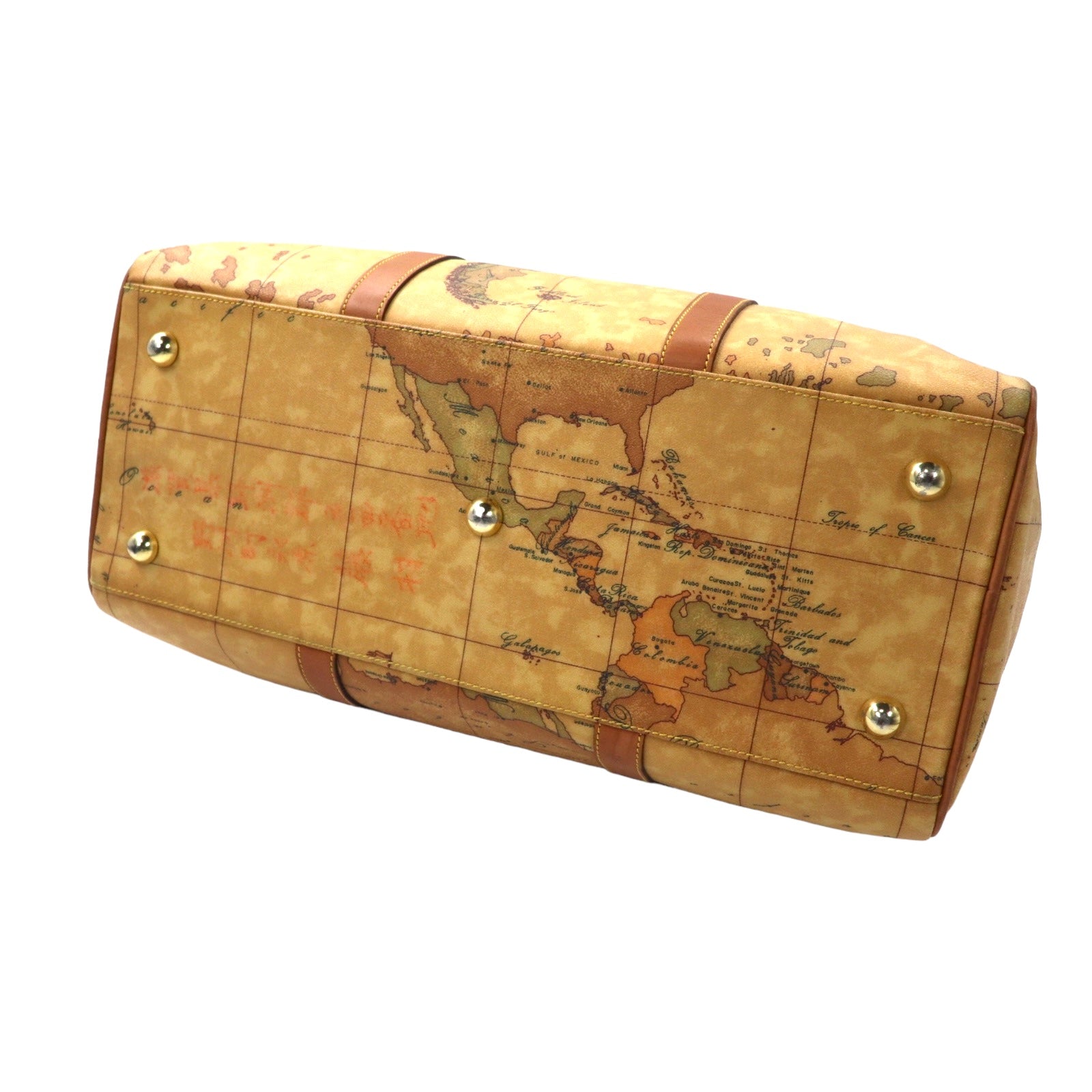 PRIMA CLASSE Made in Italy 2WAY Boston Bag Shoulder Bag Beige PVC Map Pattern