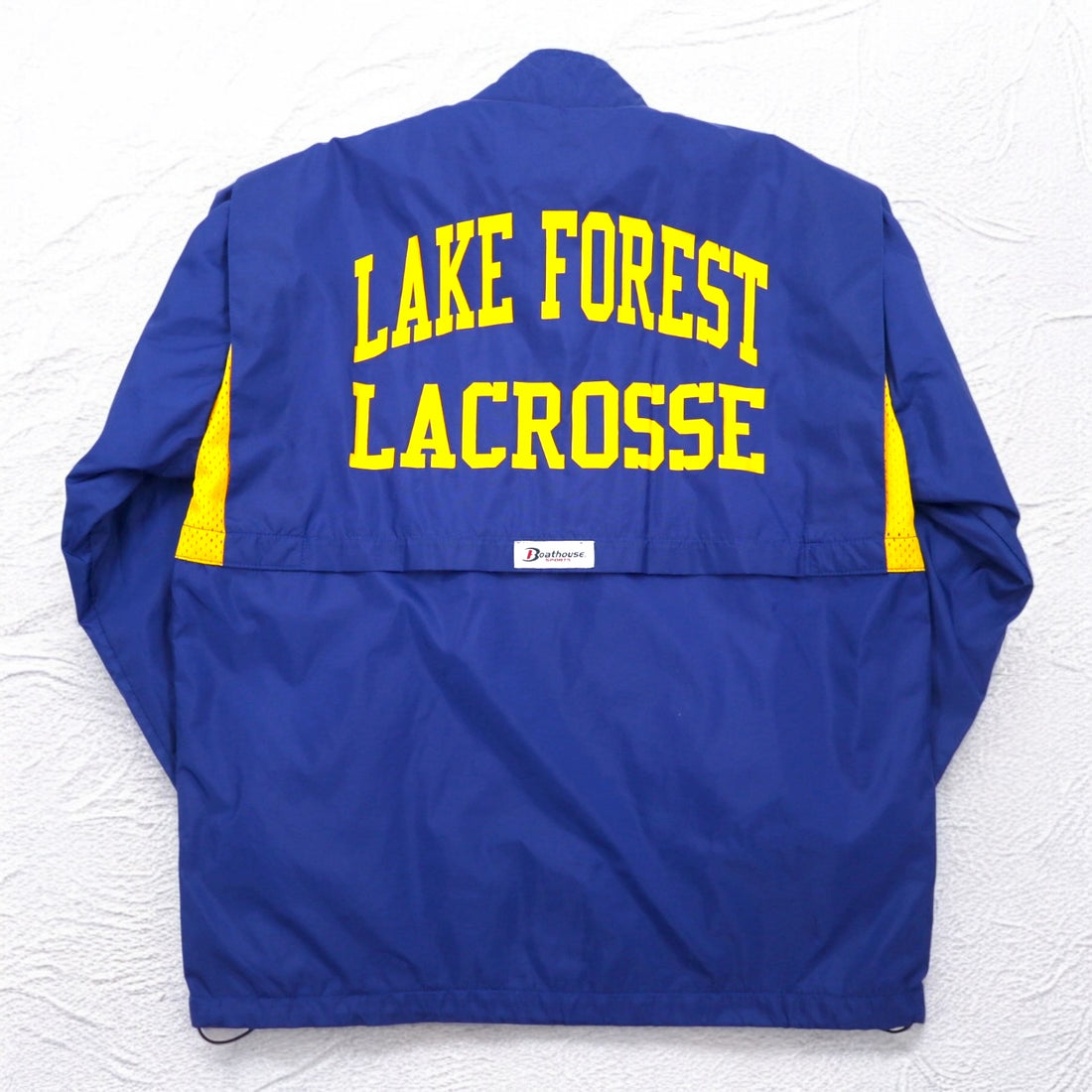 USA made 90s Boathouse SPORTS nylon jacket jersey XL blue drawstring college print LAKE FOREST COLLEGE