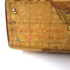 PRIMA CLASSE Made in Italy 2WAY Boston Bag Shoulder Bag Beige PVC Map Pattern