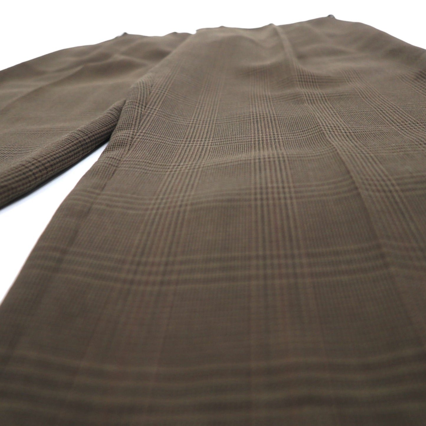 RALPH LAUREN 90年代 2タック ワイド スラックスパンツ L ブラウン チェック ポリエステル