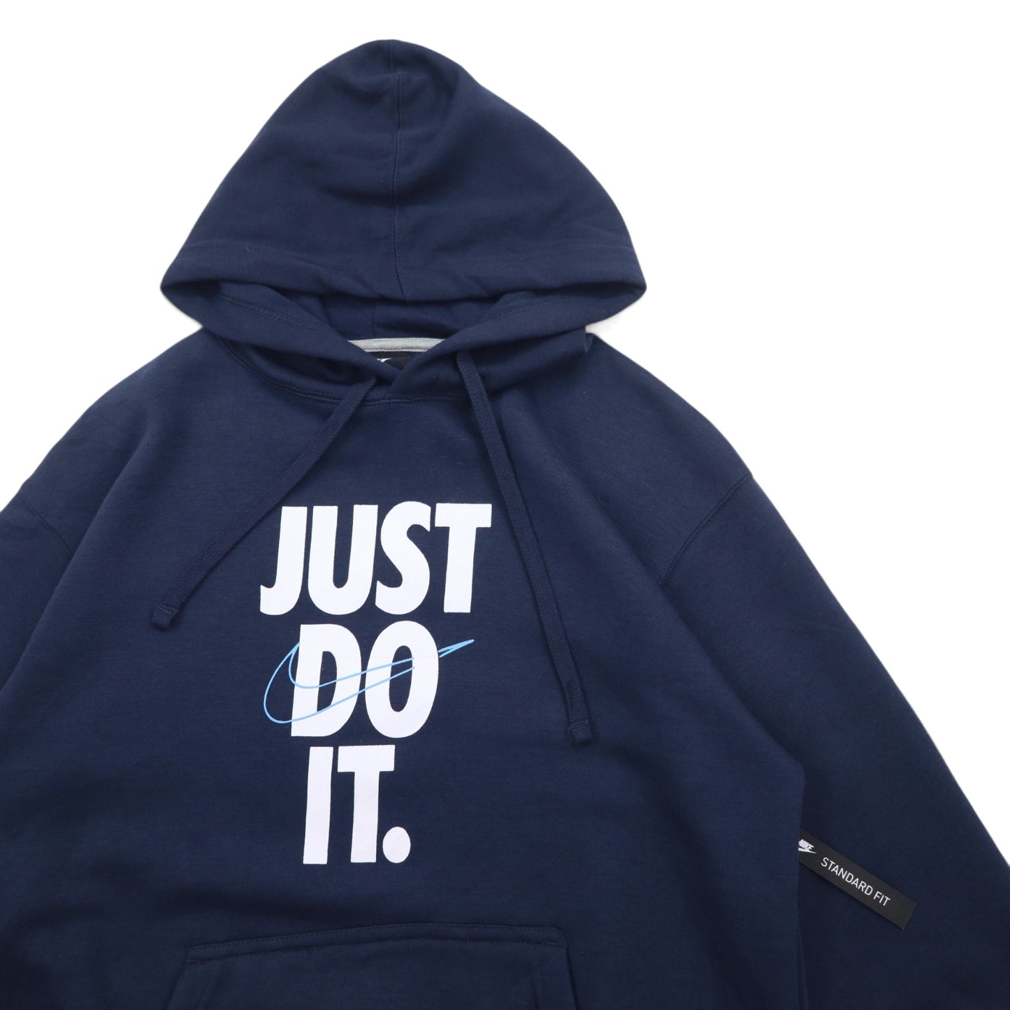 NIKE プルオーバーパーカー M ネイビー コットン 裏起毛 スウッシュロゴ JUST DO IT HOODIE 928717-451 未使用品