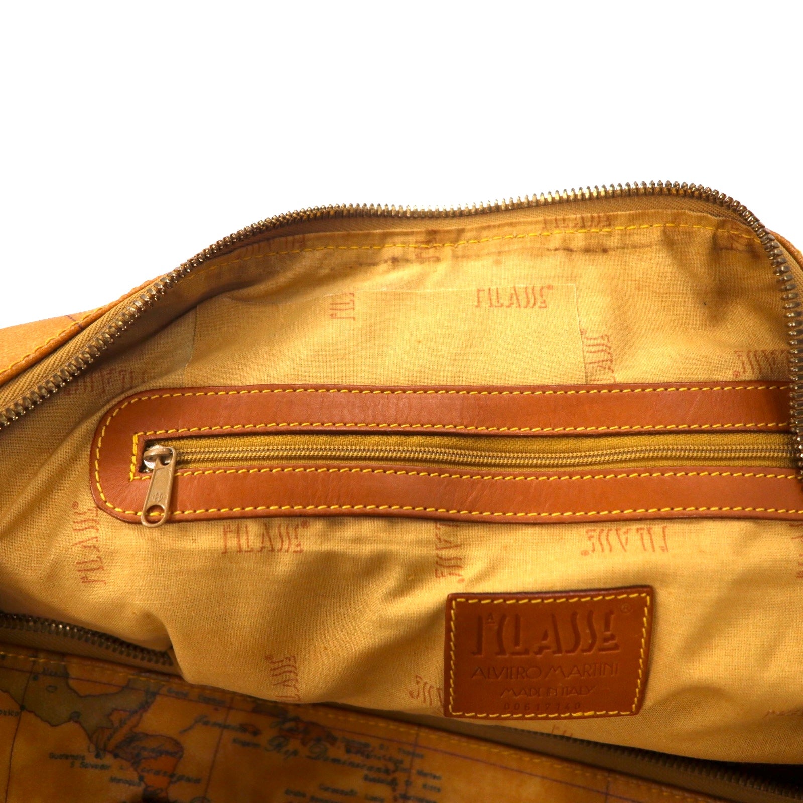 PRIMA CLASSE Made in Italy 2WAY Boston Bag Shoulder Bag Beige PVC Map Pattern