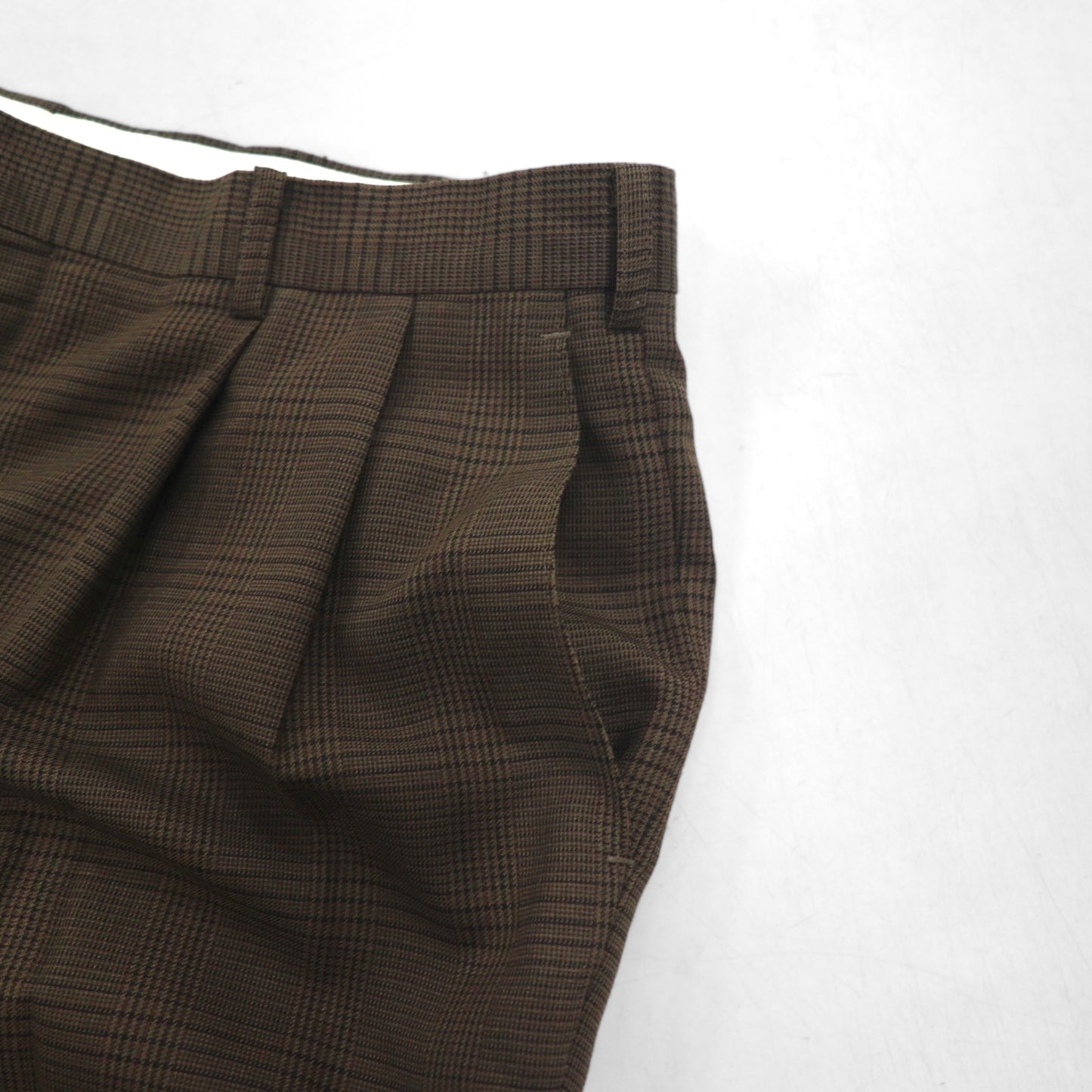 RALPH LAUREN 90年代 2タック ワイド スラックスパンツ L ブラウン チェック ポリエステル