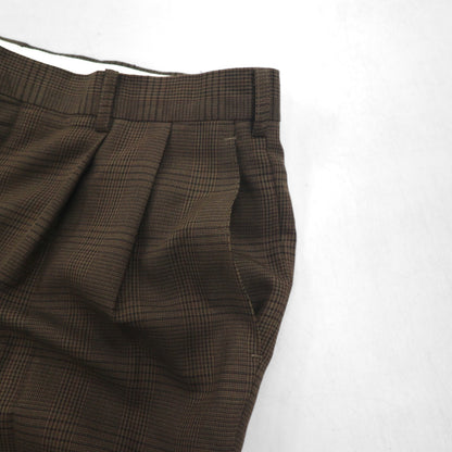 RALPH LAUREN 90年代 2タック ワイド スラックスパンツ L ブラウン チェック ポリエステル