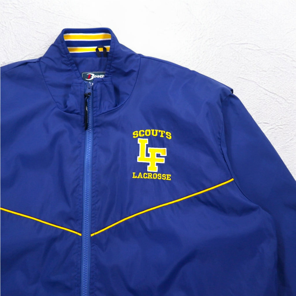 USA made 90s Boathouse SPORTS nylon jacket jersey XL blue drawstring college print LAKE FOREST COLLEGE