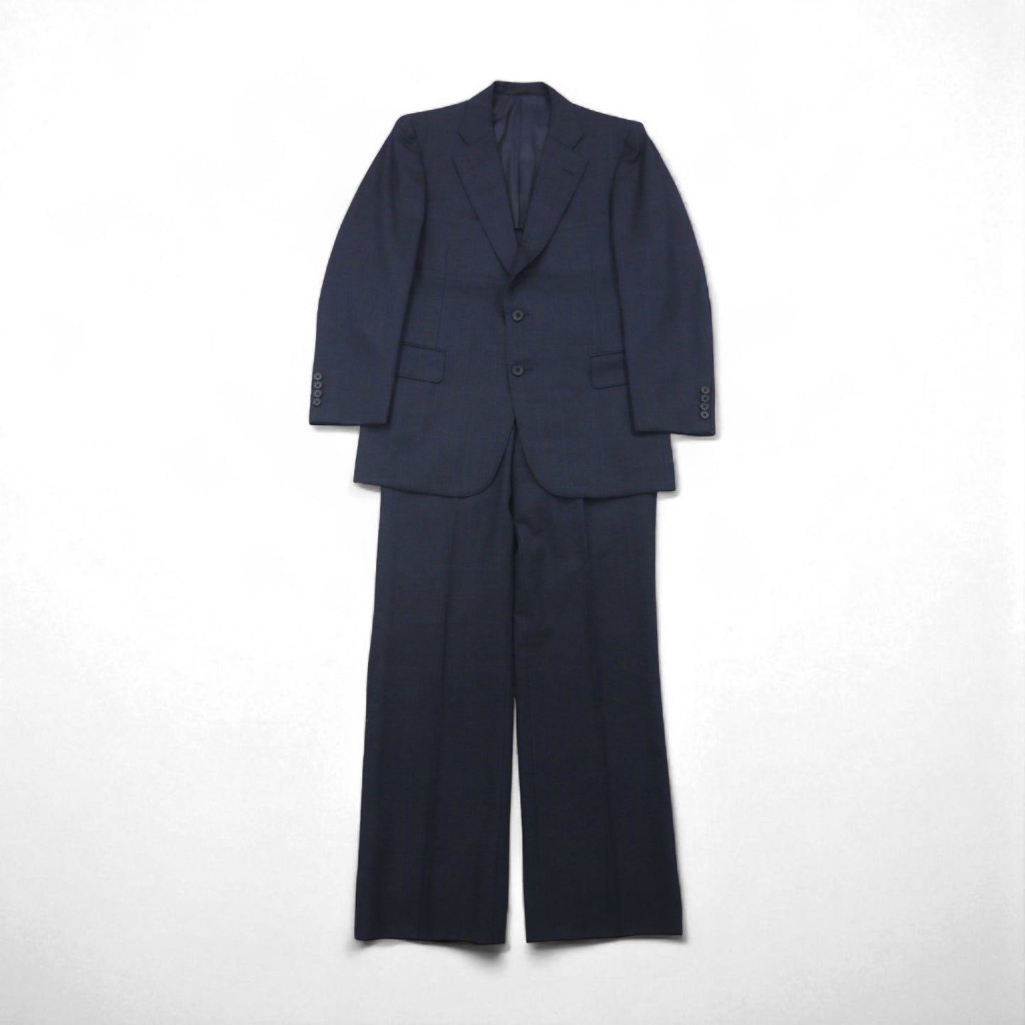 BURBERRY Suit, Size M, Navy Wool Check, Wide Flare, Made in Japan