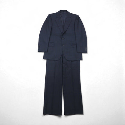 BURBERRY Suit, Size M, Navy Wool Check, Wide Flare, Made in Japan