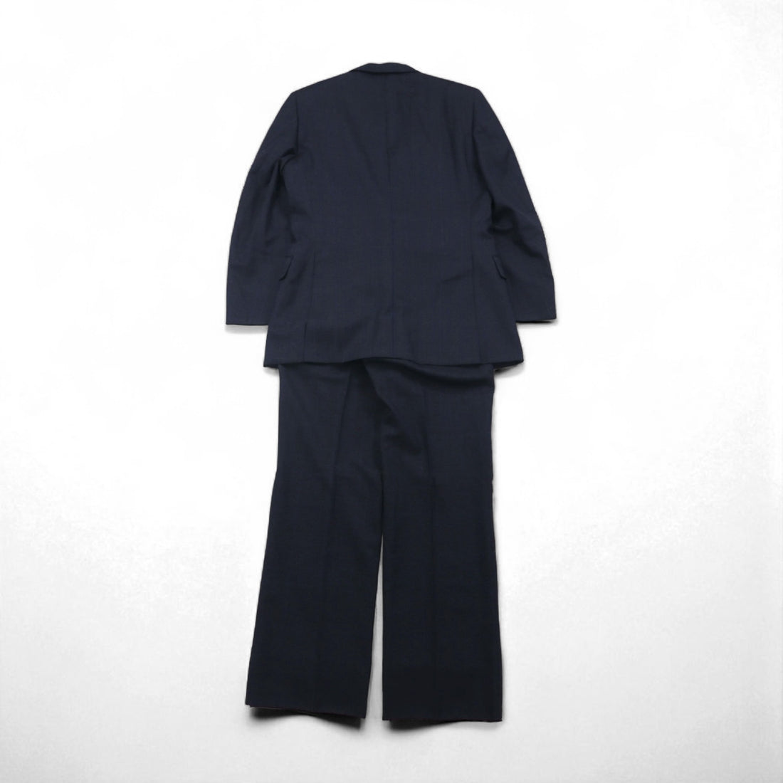 BURBERRY Suit, Size M, Navy Wool Check, Wide Flare, Made in Japan