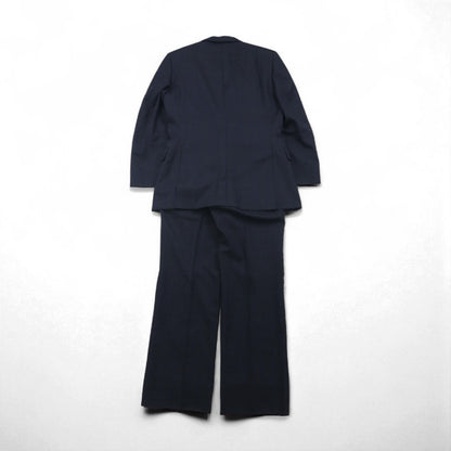 BURBERRY Suit, Size M, Navy Wool Check, Wide Flare, Made in Japan