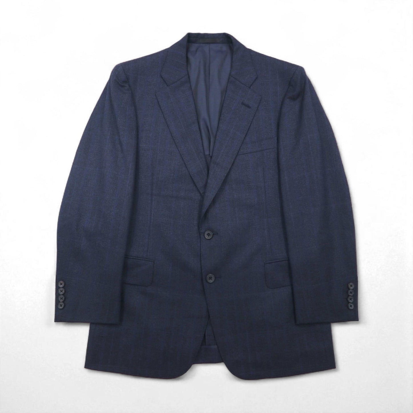 BURBERRY Suit, Size M, Navy Wool Check, Wide Flare, Made in Japan