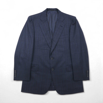 BURBERRY Suit, Size M, Navy Wool Check, Wide Flare, Made in Japan