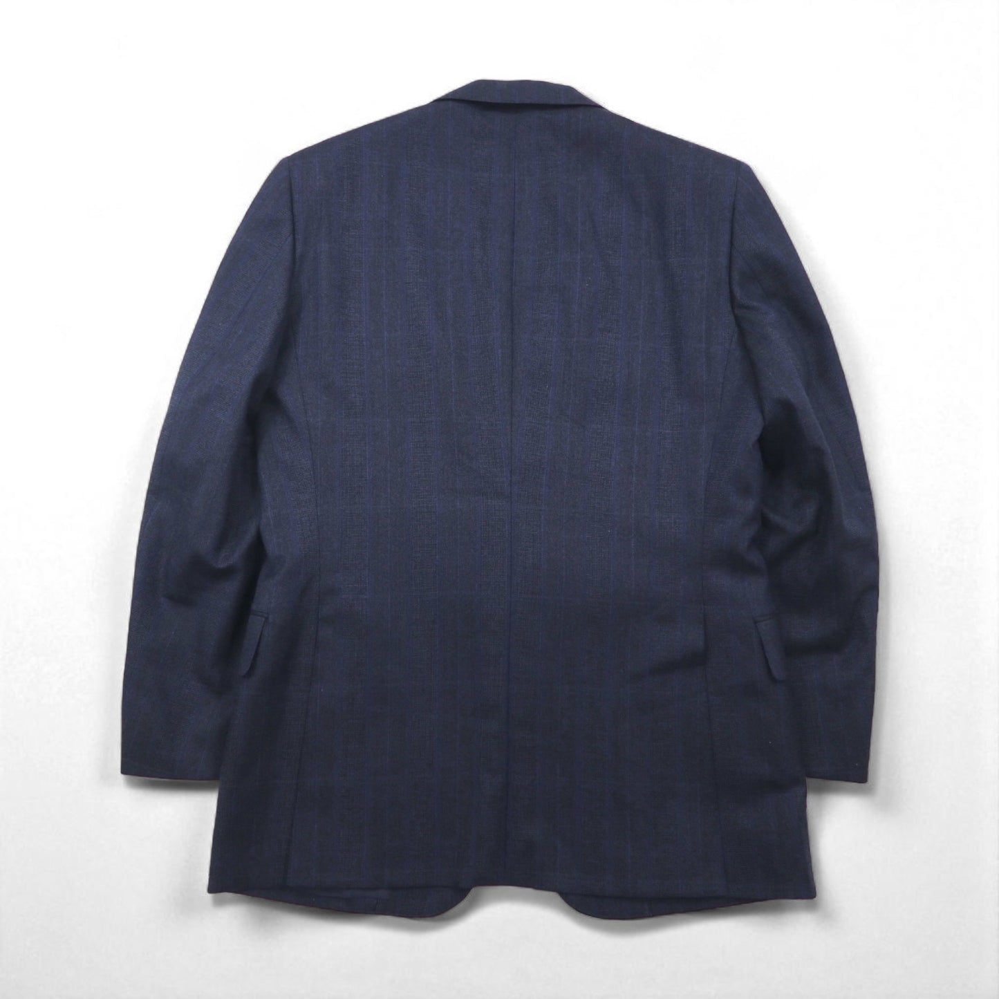 BURBERRY Suit, Size M, Navy Wool Check, Wide Flare, Made in Japan
