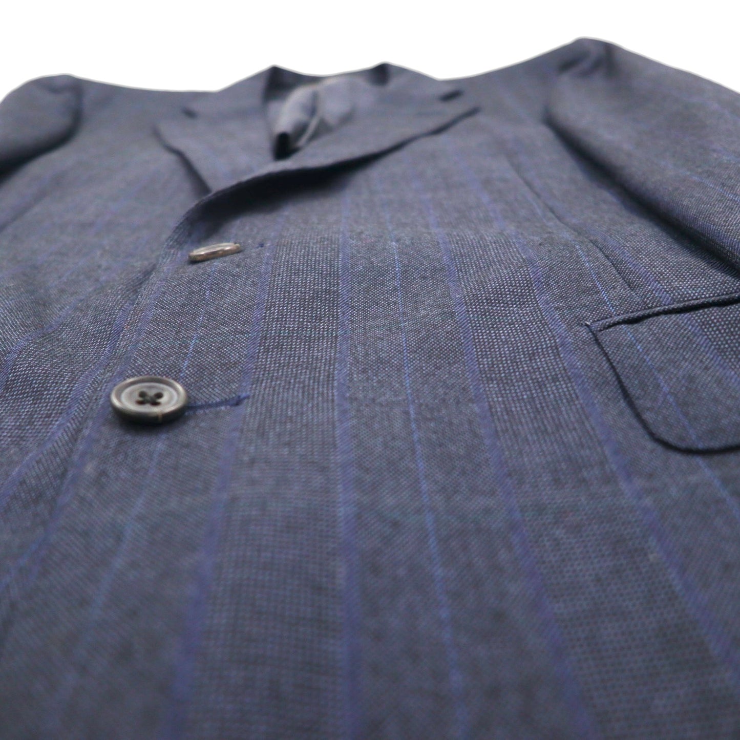 BURBERRY Suit, Size M, Navy Wool Check, Wide Flare, Made in Japan